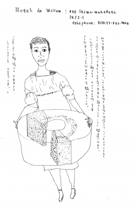 橋本英子さんとシフォンケーキを描いた新見館長のドローイング