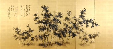 加納雨蓬 《竹石図屏風》 1929年　大分県立美術館所蔵