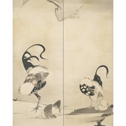 伊藤若冲《松梅群鶏図屏風》
江戸時代（18 世紀）部分